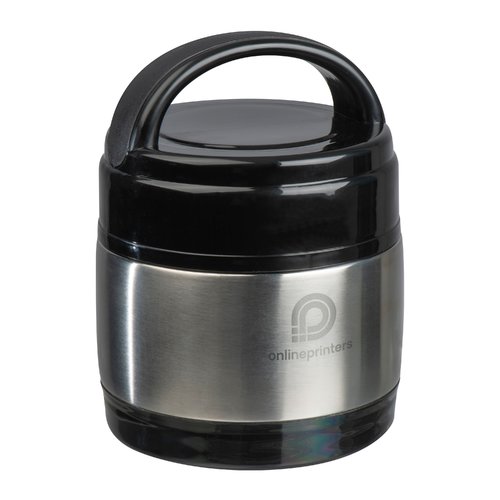 Bote  lunch noire en acier inoxydable avec poigne.