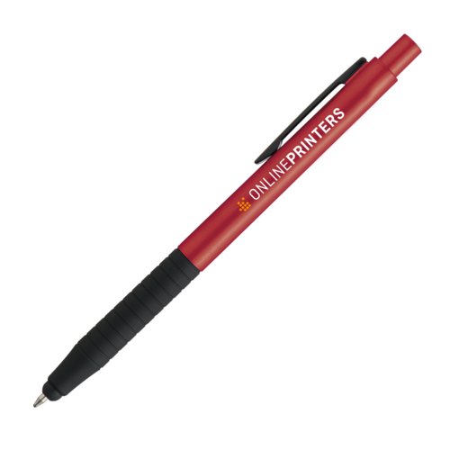 Stylo  bille rouge en mtal avec stylet tactile et clip.