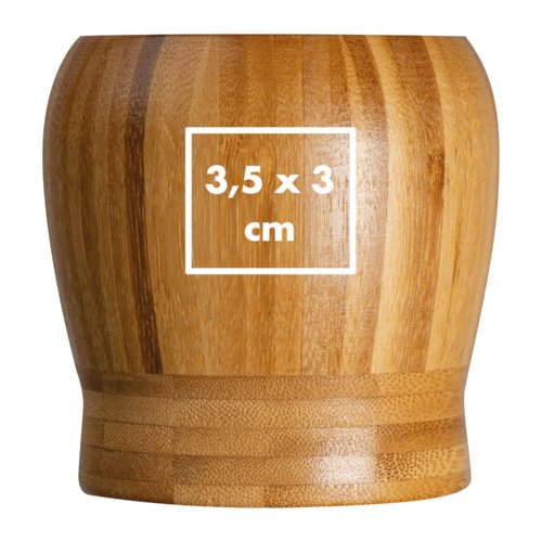 Mortier en bois clair avec une forme arrondie.