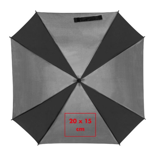 Parapluie automatique gris avec housse et poigne.