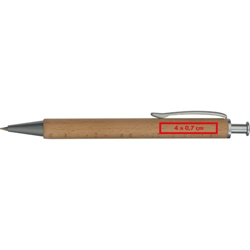 Stylo à bille en bois avec étui et clip.