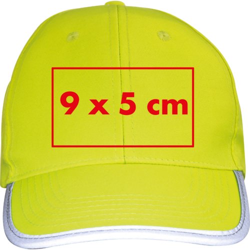 Casquette de baseball jaune avec bride rglable.