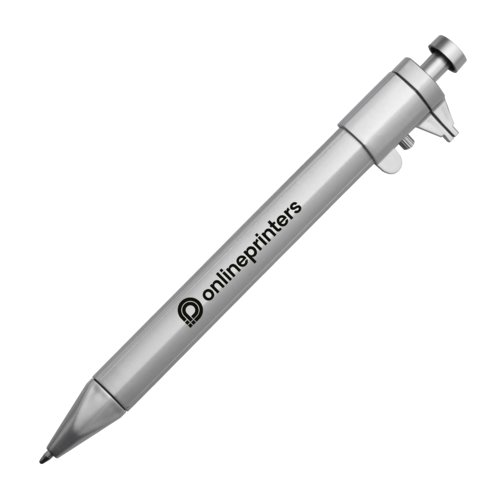 Stylo  bille en plastique argent avec pied  coulisse.