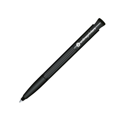 Stylo  bille transparent en plastique avec bouton-poussoir et grip souple.