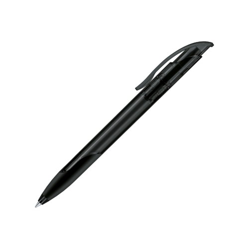 Stylo  bille poussoir noir en plastique avec grip souple.