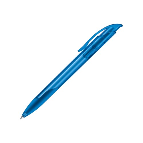 Stylo  bille bleu en plastique avec grip souple et clip.