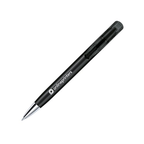 Stylo  bille transparent en plastique avec lments mtalliques et mcanisme  poussoir.