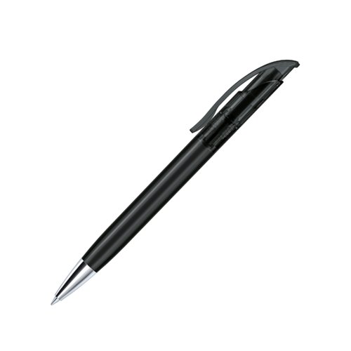 Stylo  bille en plastique noir avec lments en mtal et clip.