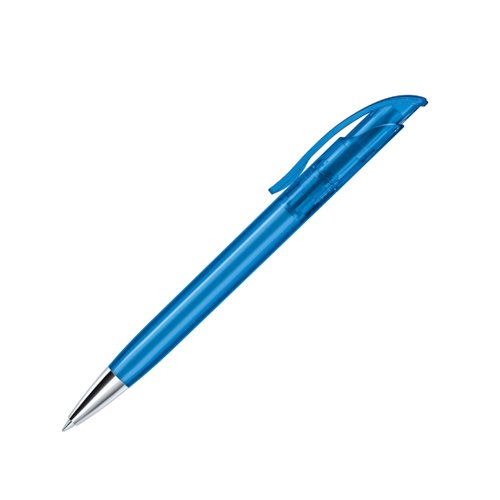 Stylo  bille en plastique bleu avec lments en mtal et clip.