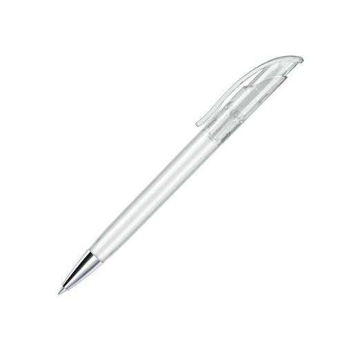 Stylo  bille blanc en plastique avec pointe en mtal et clip.