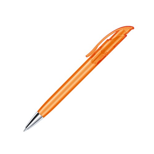 Stylo  bille orange en plastique avec pointe mtallique et clip.