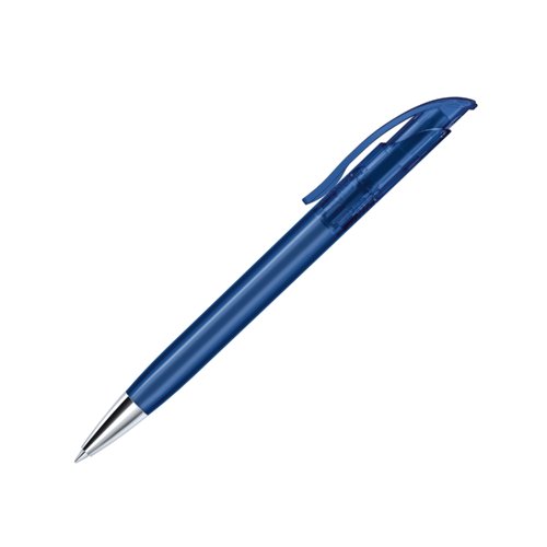 Stylo  bille en plastique bleu fonc avec lments en mtal et clip.