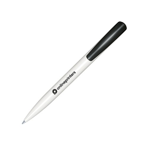 Stylo  bille en plastique blanc avec finition polie et mcanisme  bouton-poussoir.