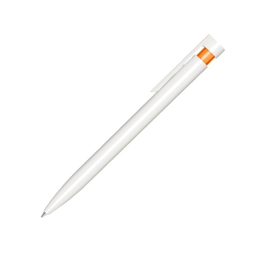 Stylo  bille orange en plastique avec finition polie et clip.