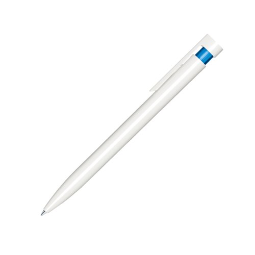 Stylo  bille bleu en plastique avec finition polie et clip.