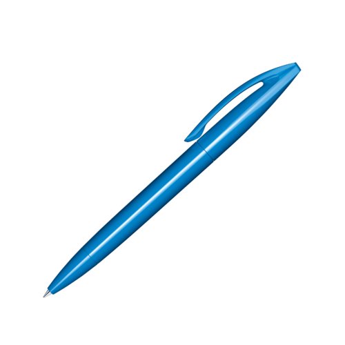 Stylo � bille bleu en plastique avec finition brillante et clip.