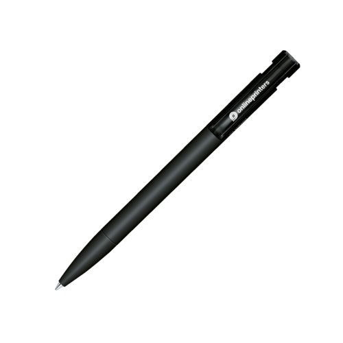 Stylo  bille en plastique noir avec mcanisme  bouton-poussoir.