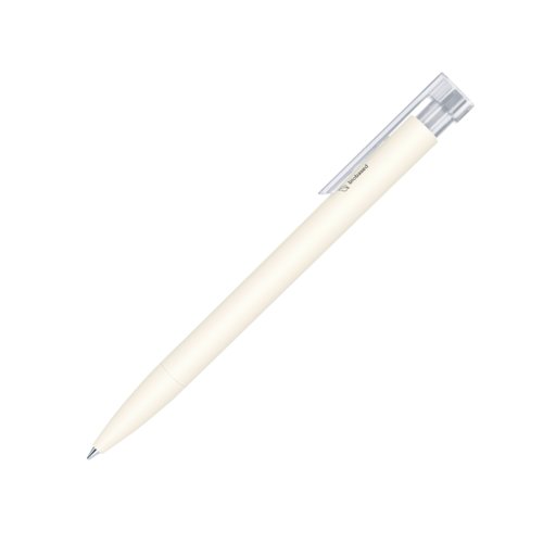 Stylo  bille blanc en bioplastique avec clip transparent et mcanisme  poussoir.