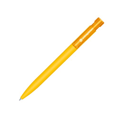 Stylo  bille jaune en bioplastique avec clip et mcanisme  poussoir.