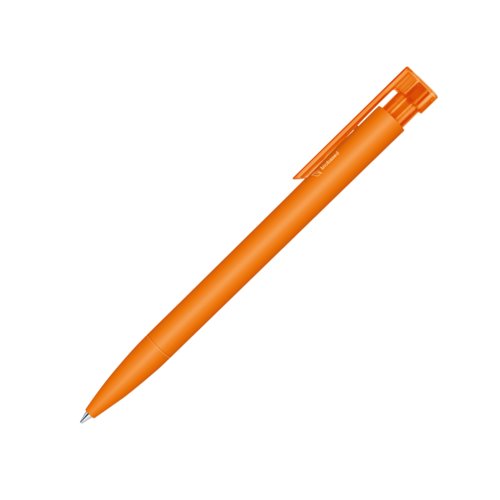 Stylo  bille orange en bioplastique avec clip et mcanisme  poussoir.