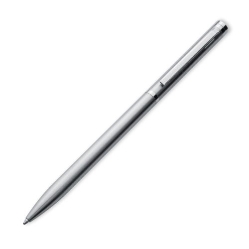 Stylo  bille en mtal gris avec motif et clip.