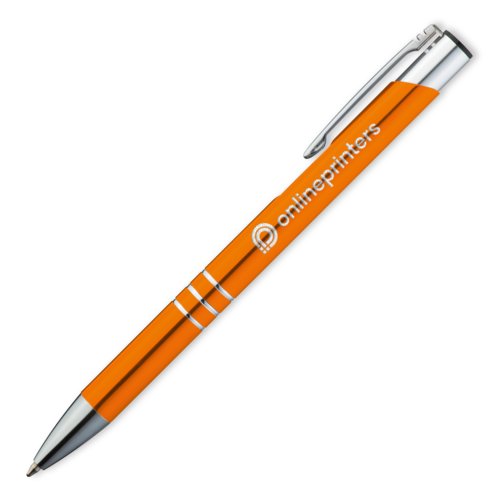 Stylo  bille en mtal orange avec clip et mcanisme  pression.