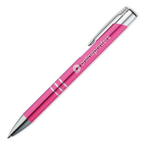 Stylo  bille en mtal rose avec clip et mcanisme  pression.