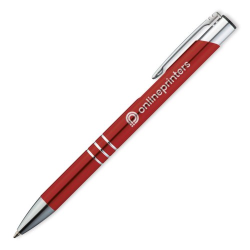 Stylo  bille en mtal rouge avec clip et mcanisme  pression.