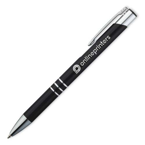 Stylo  bille en mtal noir avec clip et mcanisme  pression.