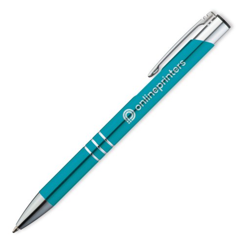 Stylo  bille turquoise en mtal avec clip et bouton-poussoir.