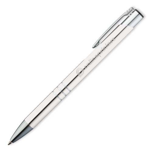 Stylo  bille en mtal blanc avec clip et mcanisme  pression.