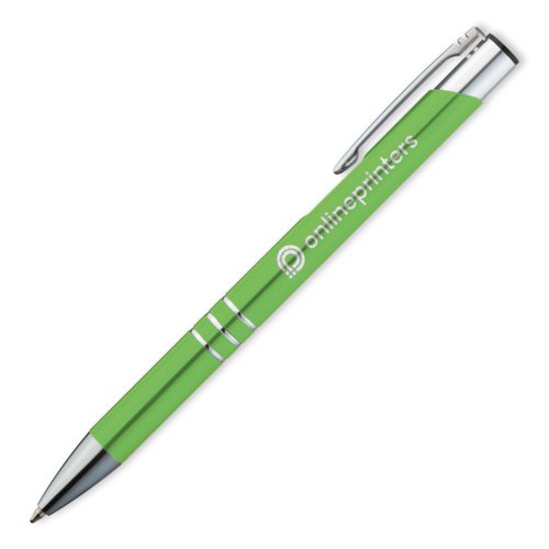 Stylo  bille en mtal vert pomme avec clip et mcanisme  pression.