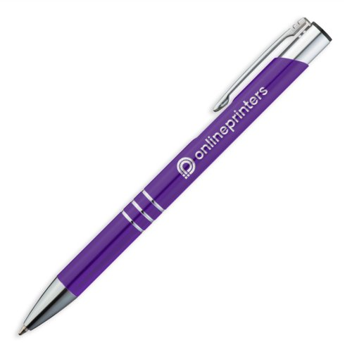 Stylo  bille violet en mtal avec clip et mcanisme  pression.