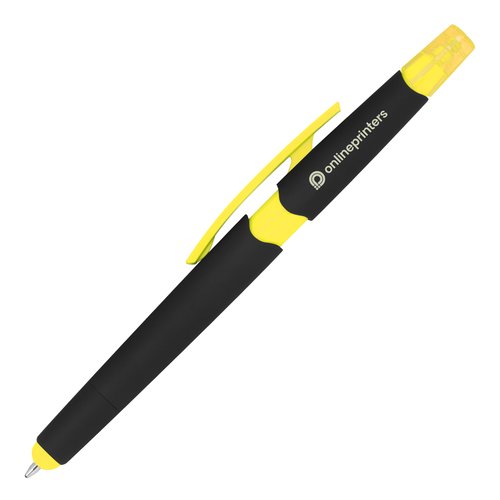 Stylo  bille en plastique jaune avec fonction tactile et clip.