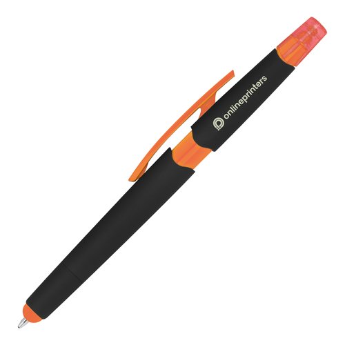 Stylo orange avec fonction tactile et clip.