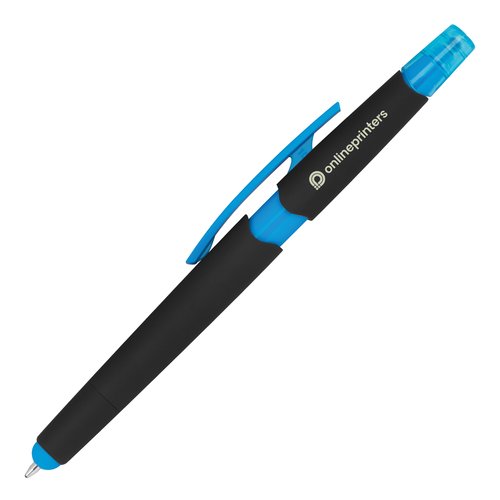 Stylo duo bleu clair avec fonction tactile et clip.