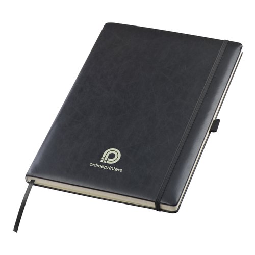 Carnet noir avec fermeture lastique et marque-page ruban.