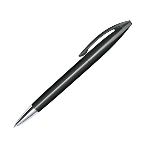 Stylo  bille noir avec lments en mtal et mcanisme rotatif.