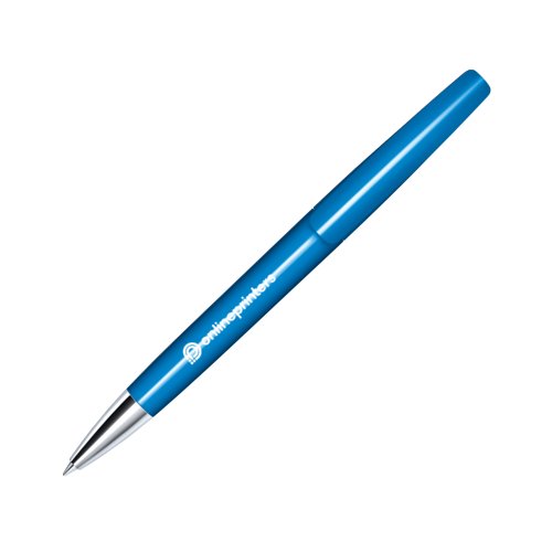 Stylo  bille bleu avec pointe en mtal et mcanisme rotatif.