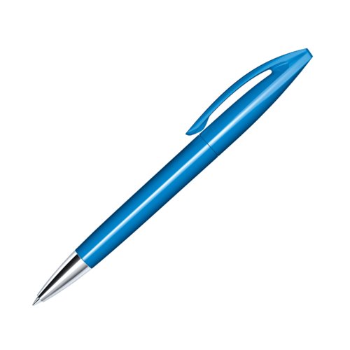 Stylo  bille bleu en plastique avec pointe en mtal et clip.