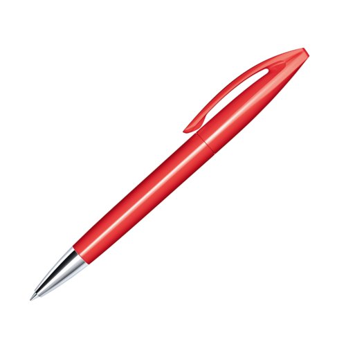 Stylo  bille rouge en plastique avec lments en mtal et clip.