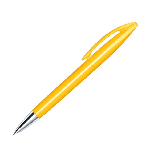 Stylo  bille jaune en plastique avec pointe en mtal et clip.