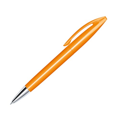 Stylo  bille rotatif orange avec lments en mtal et clip.
