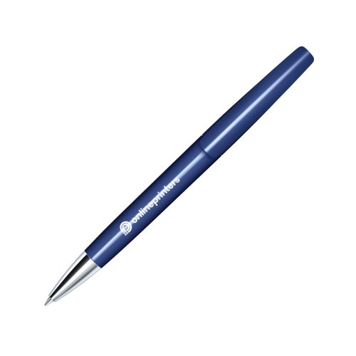 Stylo  bille bleu fonc avec lments en mtal et bouton poussoir.
