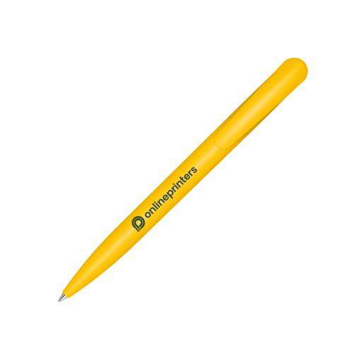 Stylo  bille en plastique jaune avec clip et mcanisme  pression.