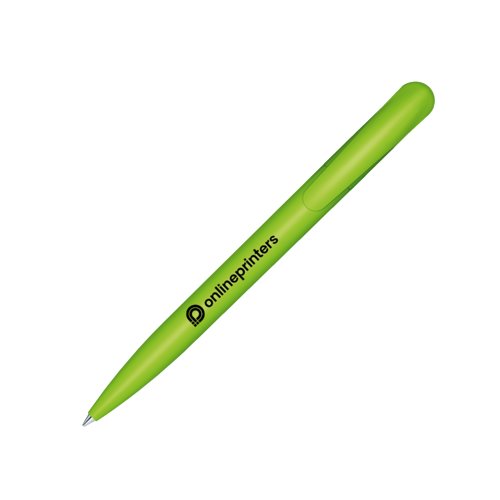 Stylo  bille en plastique vert avec clip et mcanisme  pression.