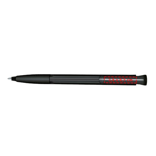 Stylo  bille en plastique noir avec bouton-poussoir et prise souple.