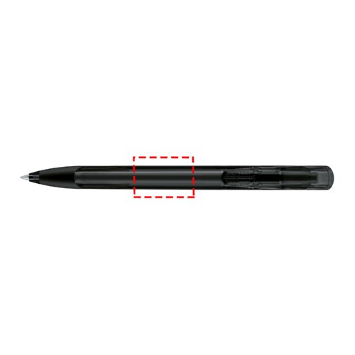 Stylo  bille transparent avec zone de prhension souple et mcanisme  bouton-poussoir.