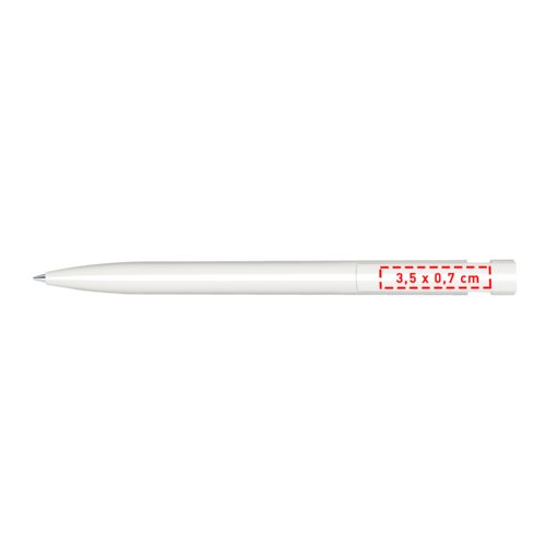 Stylo  bille en plastique blanc avec finition polie et mcanisme  poussoir.