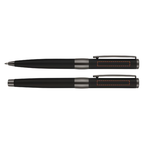 Ensemble de stylos noirs avec stylo  bille, stylo plume et tui.